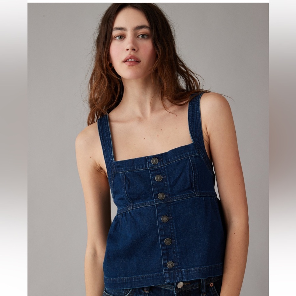 AE SLEEVELESS DENIM BABYDOLL TOP